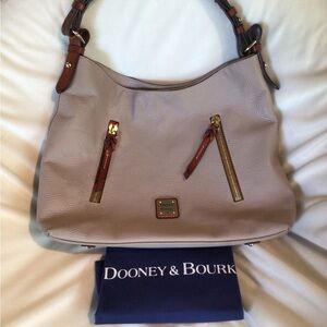 Dooney & Bourke Dusty Pink Shoulder Bag—Classic, Multi Pockets, Pebble Leather